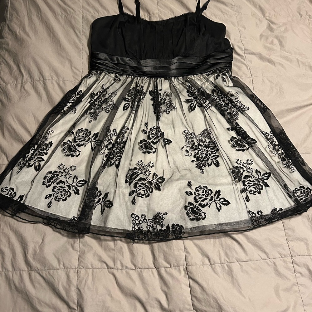 TRIXXI  Black and White Floral Tulle Party Dress
